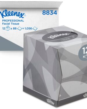 Kleenex® Facial Tissue Cube 8834 – 2 Ply Boxed Tissues – 12 Tissue Boxes x 88 White Facial Tissues (1,056 sheets)